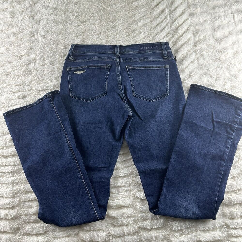 Rock & Republic Women’s Kasandra Dark Distressed Blue Boot Cut Stretch Jeans 10 - Picture 10 of 16